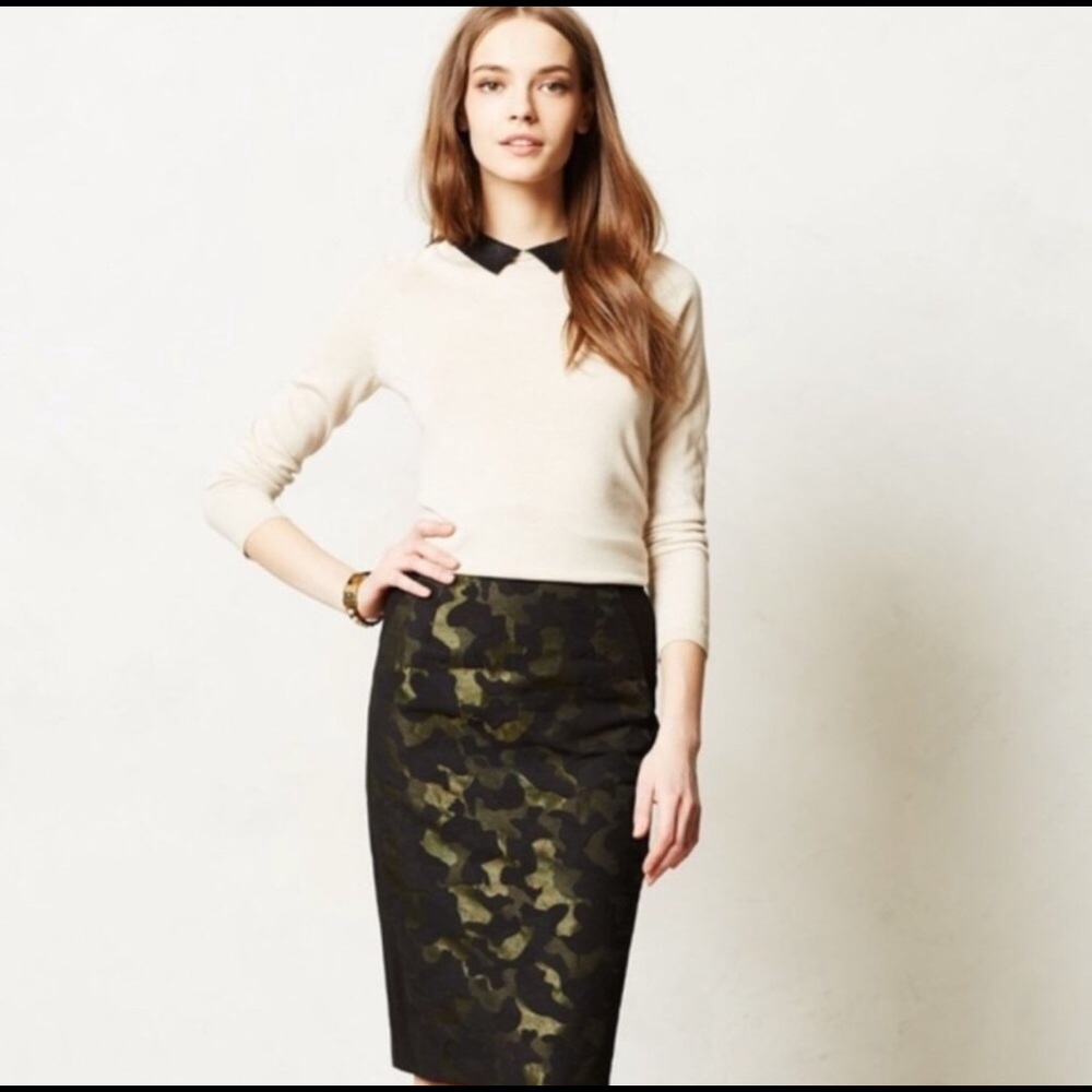 NWT Anthropologie Maeve jacquard camo pencil skirt